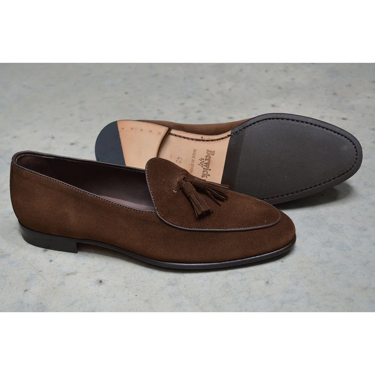 Berwick 1707 Tassel Belgian Loafer (4951) Dark Brown Suede - Image 9