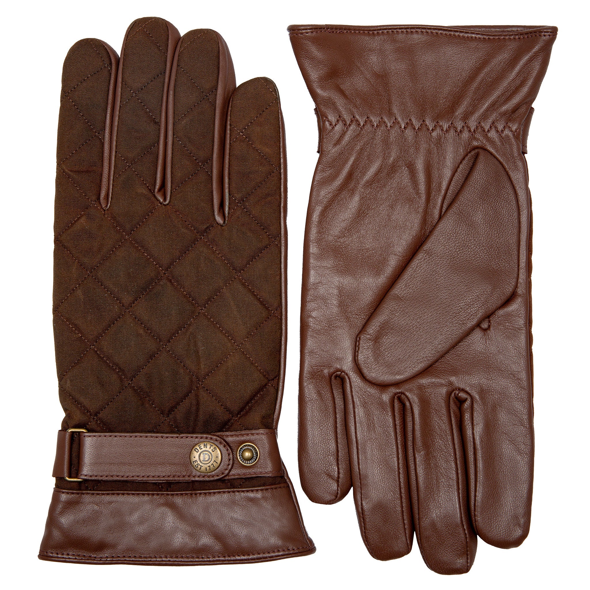 DENTS BRUTON Men's Water-Resistant Lined Leather Gloves with Waxed Cotton Quilting - Image 8