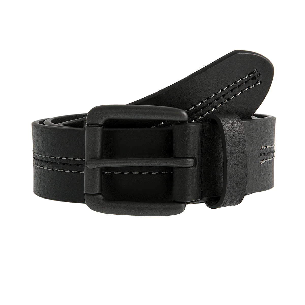 DENTS Lined Full-Grain Leather Belt with Gunmetal Buckle and Stitch Detail