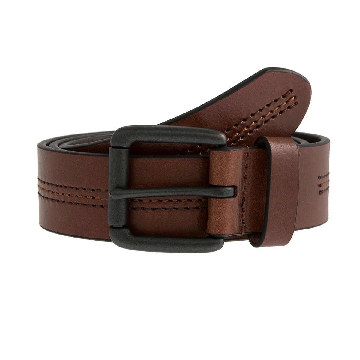 DENTS Lined Full-Grain Leather Belt with Gunmetal Buckle and Stitch Detail - Image 2