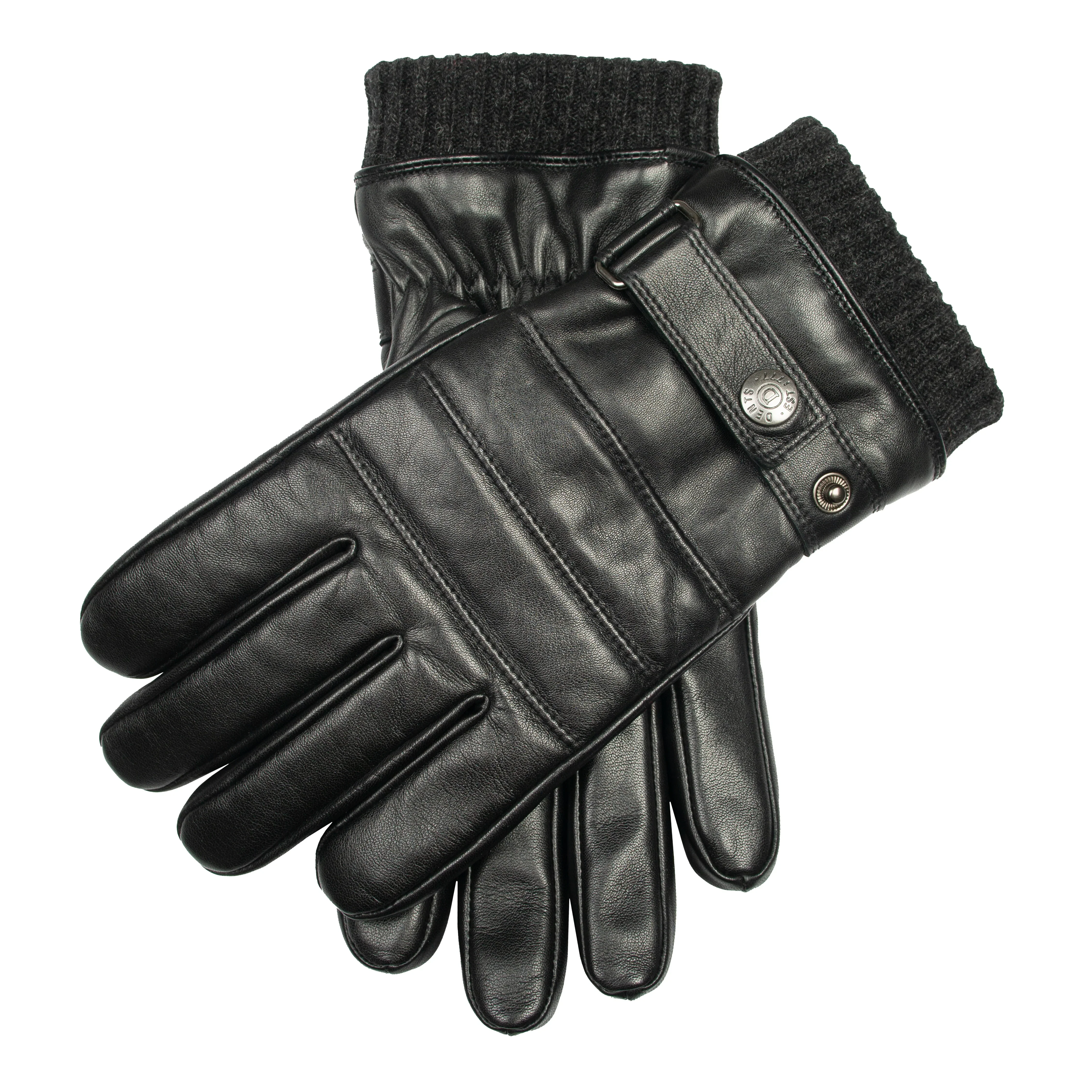 DENTS Skipton Men's Water-Resistant Faux Fur-Lined Leather Gloves with Stitch Detail and Knitted Cuffs