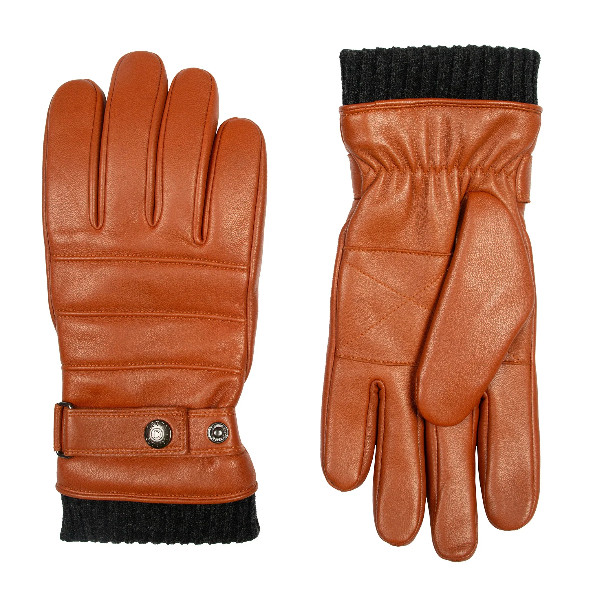 DENTS Skipton Men's Water-Resistant Faux Fur-Lined Leather Gloves with Stitch Detail and Knitted Cuffs - Image 10