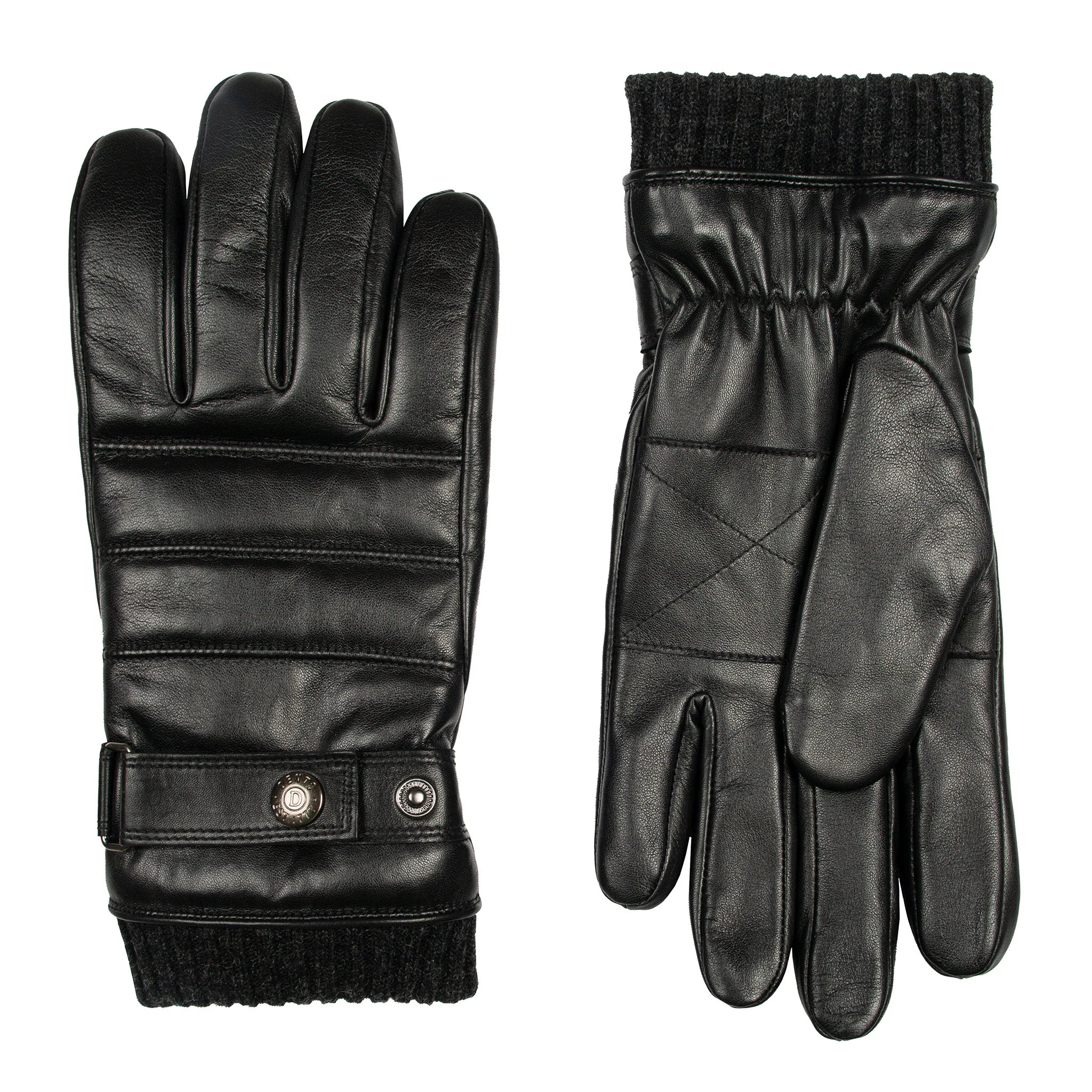 DENTS Skipton Men's Water-Resistant Faux Fur-Lined Leather Gloves with Stitch Detail and Knitted Cuffs - Image 2