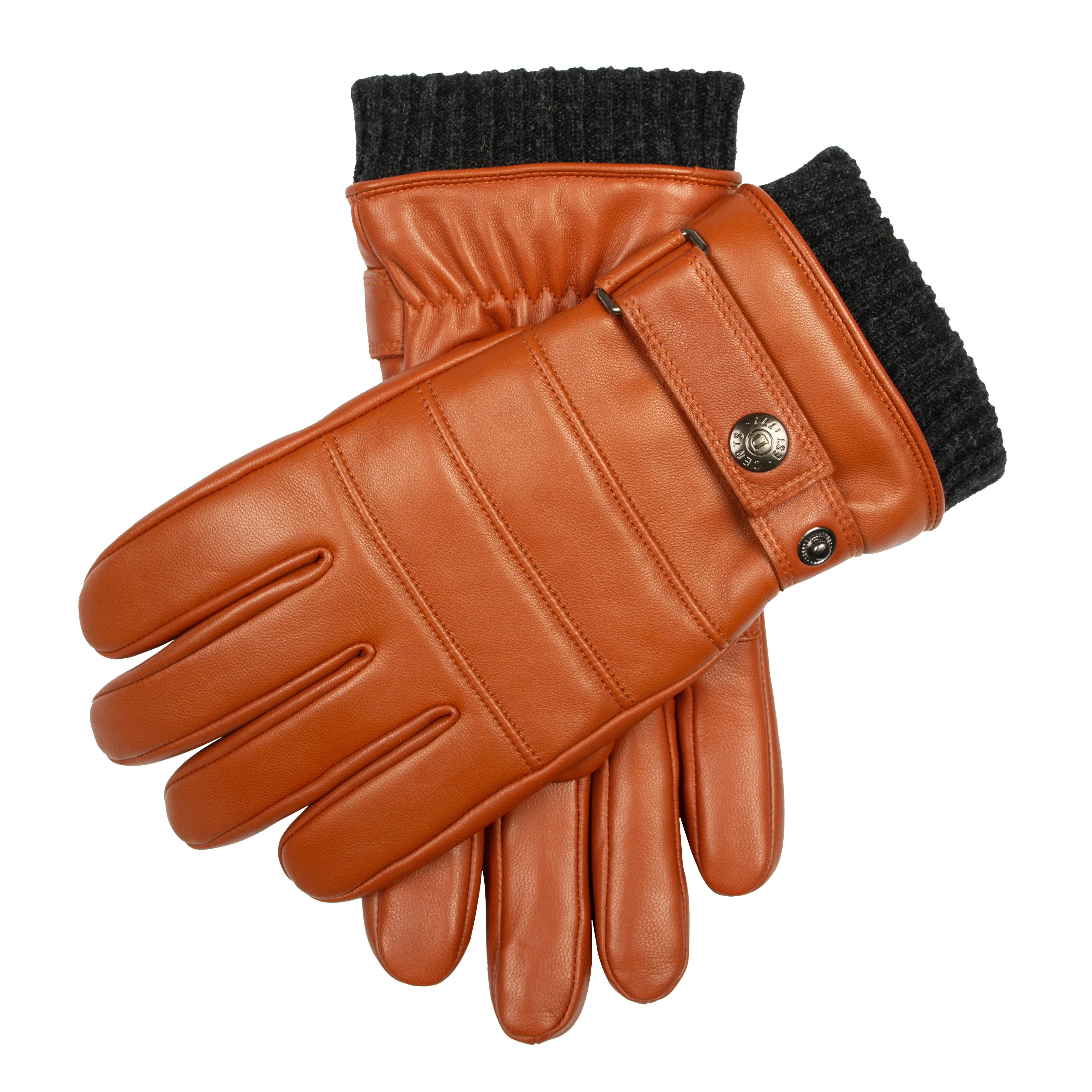 DENTS Skipton Men's Water-Resistant Faux Fur-Lined Leather Gloves with Stitch Detail and Knitted Cuffs - Image 9