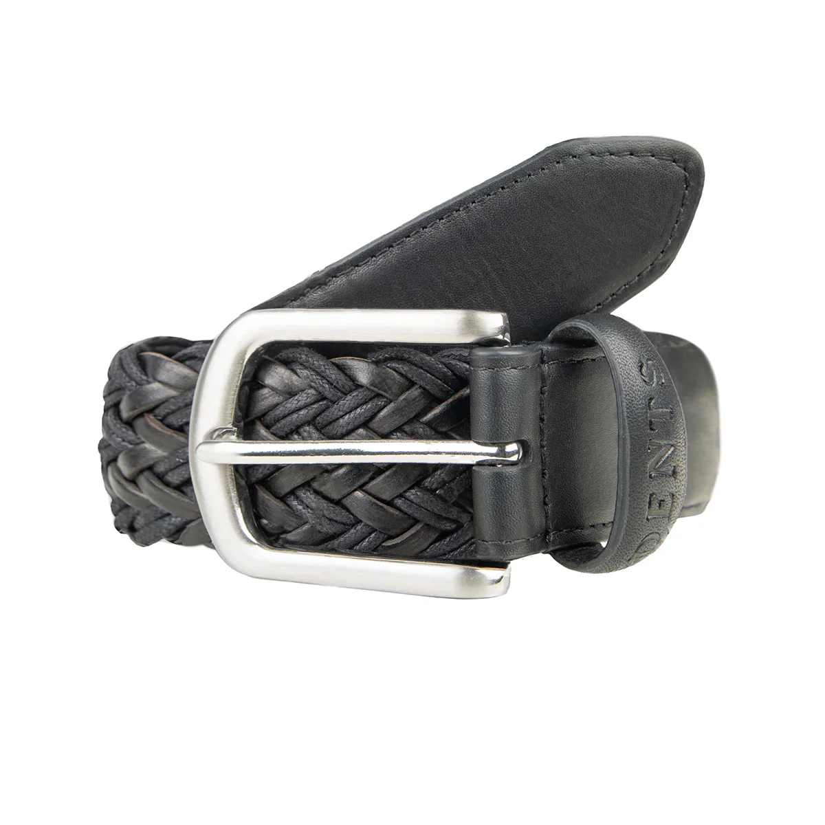 DENTS Woven Leather and Cotton Belt with Satin Nickel Buckle