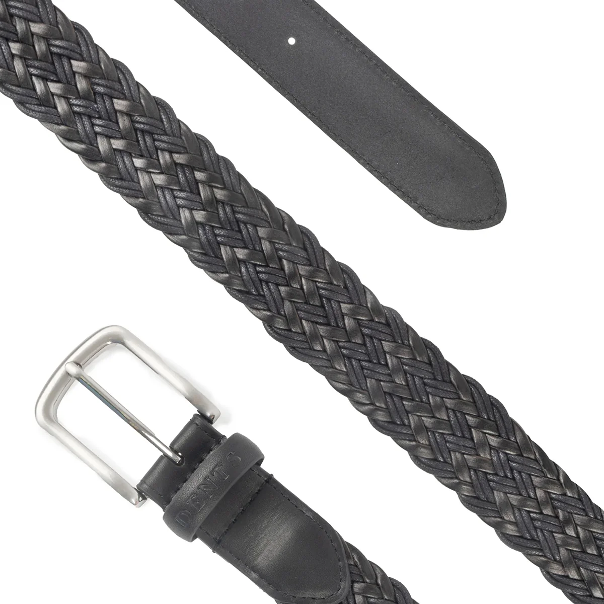 DENTS Woven Leather and Cotton Belt with Satin Nickel Buckle - Image 2