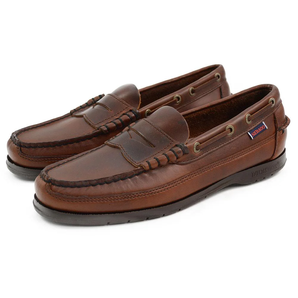 Sebago Sloop Brown Oiled Waxy Slip On Shoes - Image 3